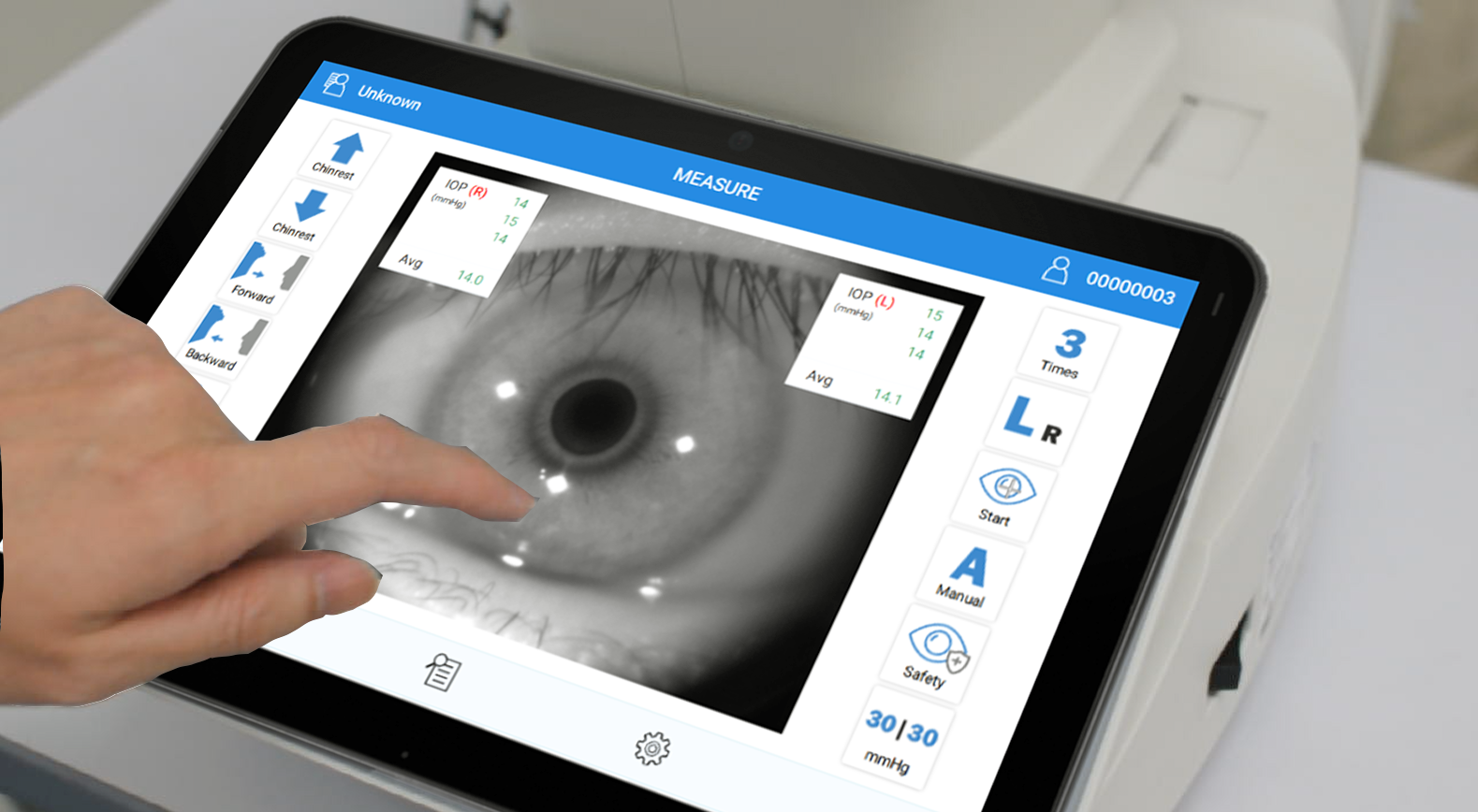 Crystalvue Tonometer is equipped with Large Screen and Touch Panel